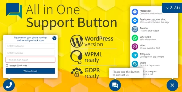 All in One Support Button + Callback Request. WhatsApp, Messenger, Telegram, LiveChat and more