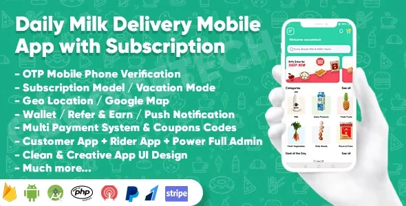 Dairy Products, Grocery, Daily Milk Delivery Mobile App with Subscription v1.1