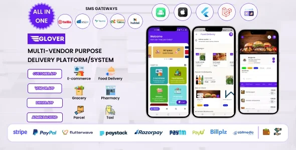Glover – Grocery, Food, Pharmacy Courier & Service Provider + Backend + Driver & Vendor app